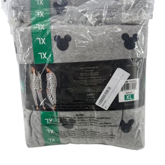 Disney Mickey Cozy 2pc Pajama Set Grey Black Womens Xlarge - Picture 4 of 4